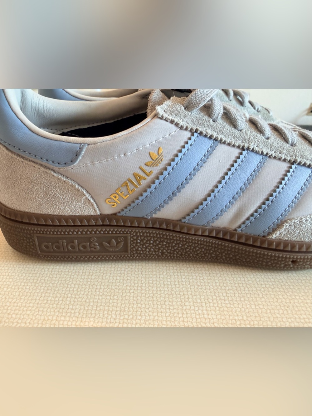 adidas Spezial kids Cream & Light Blue Leather Sneakers with Gold Branding
